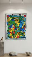 Original Gemälde gross 90×120 Zurkuswelt, Signiert handmade