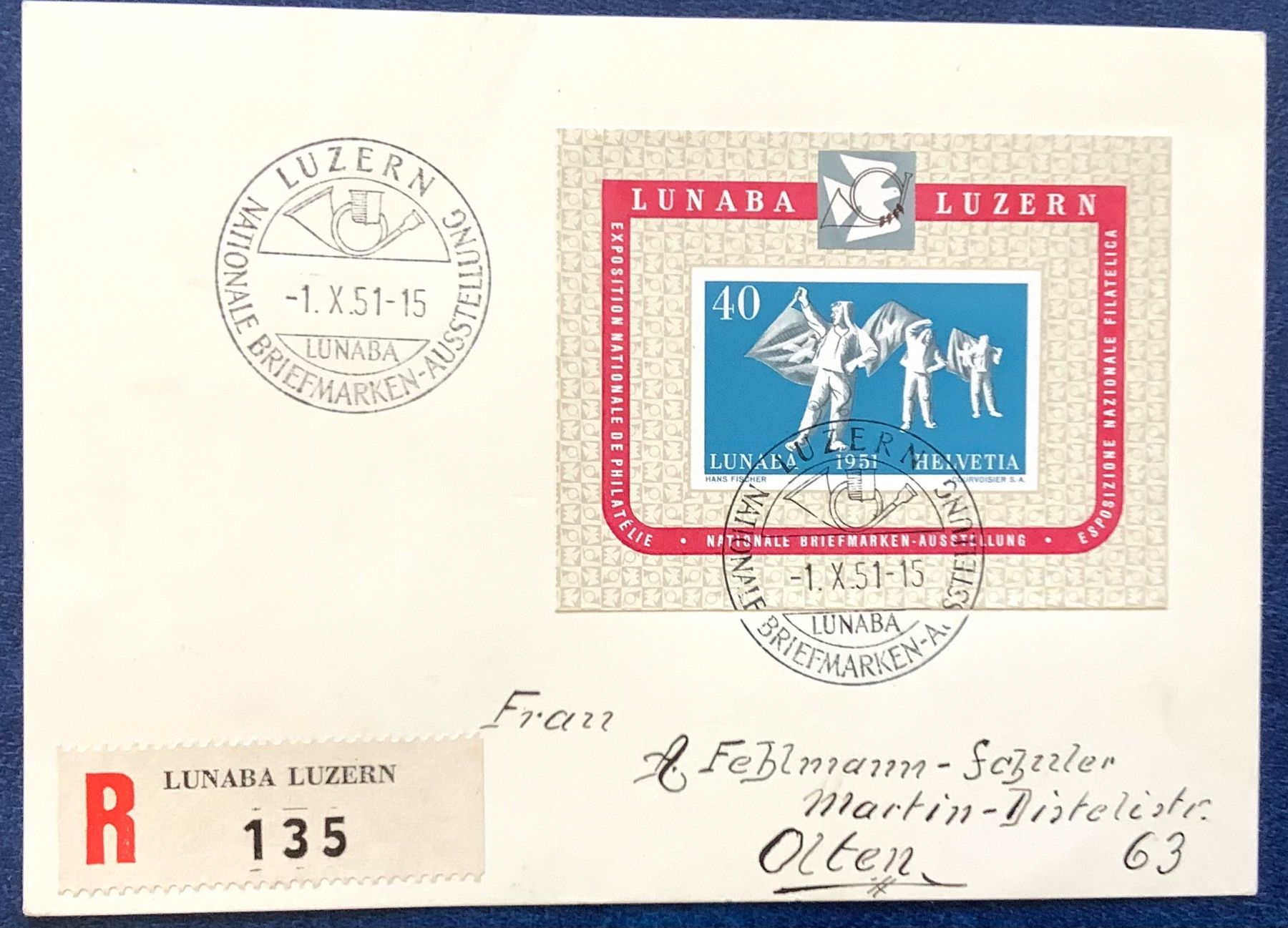 Tutti i francobolli: 1951 - LUNABA Block auf R- Postkarte – Usato da Liestal venduto da Pep3