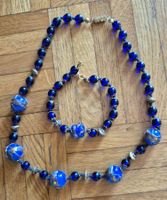 magnifique parure collier et bracelet bleu + incrustations