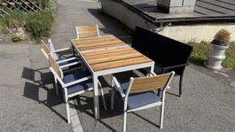 Garten-Set mit 1 Tisch, 4 Stühlen und 1 Bank