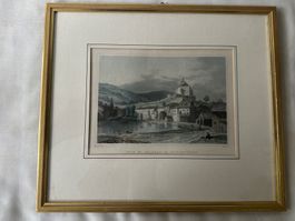 Alte Lithographie Werdenberg im Goldrahmen, Rarität!