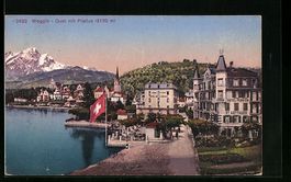 AK Weggis, Quai mit Pilatus, 1921