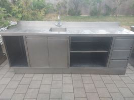 Edelstahl Spültisch mit Armatur Gastro Profi 244x70xH91cm