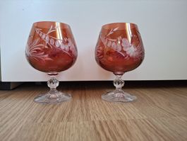 2 Cognac Gläser, Rubinrot, Vintage Stil