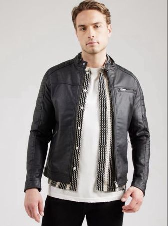 Jack & Jones Mens Black Faux Leather Jacket Size L
