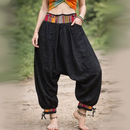 Haremshose Hose schwarz Hippie Viskose Indien Hippie Goa
