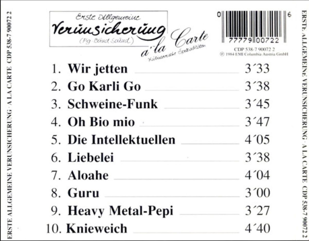 CD: Erste Allgemeine Verunsicherung - A la Carte (EAV) – Usato da Brunnen venduto da Barfly5 1