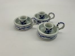 3er Set Kerzenständer, Keramik blau/weiss Delft