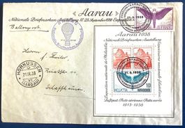 1938 - Ballonpostbrief / Aarau - Hornussen mit Vignette