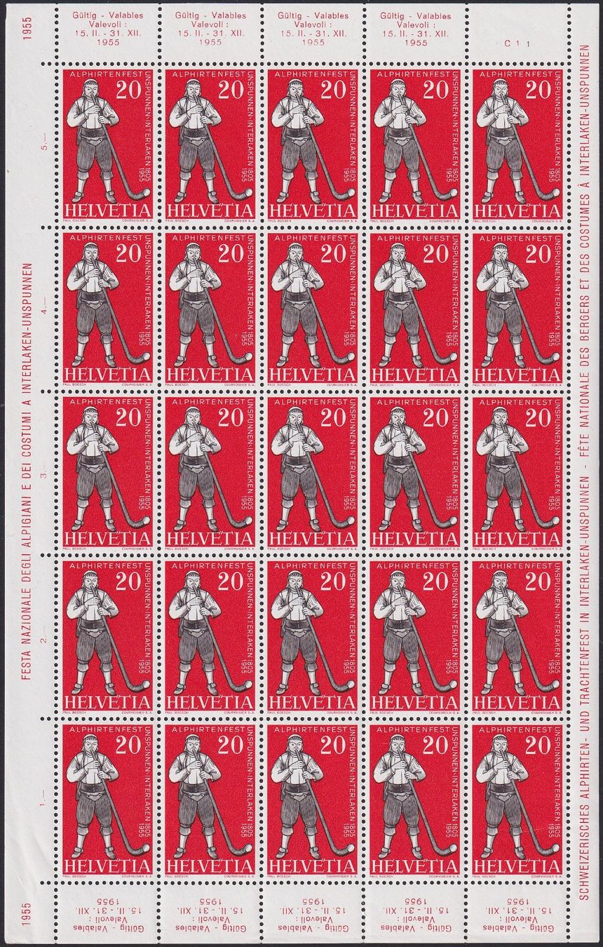 Tous les timbres: 1955, Nr.320-323 Bogen +Plattenfehler, postfrisch **. 295.- – D'occasion à Sursee par Luzernerraute 5