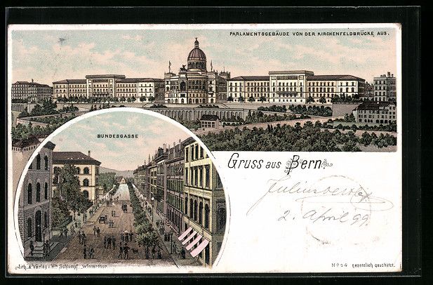 Cartoline postali: Litho Bern, Parlamentsgebäude, Bundesga – Usato da Berlin venduto da bartko-reher