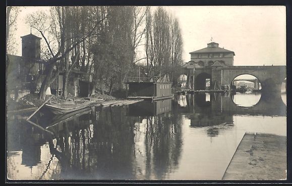 Cartoline postali: Münsingen, Partie am Fluss mit Brücke – Usato da Berlin venduto da bartko-reher