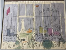 Barszene Cannes St Tropez 58x70cm Aquarell Kohle / Papier