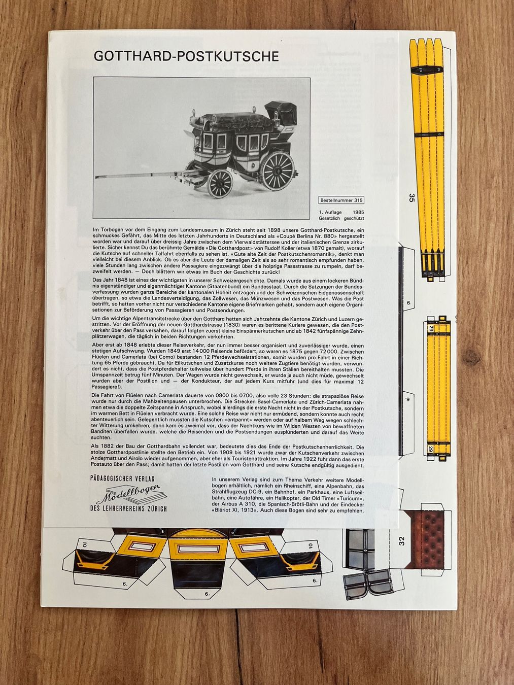 Kit bricolage: 1 Modellbogen Pädagogischer Verlag Gotthard Postkutsche – Usato da Büsserach venduto da bor_s88m