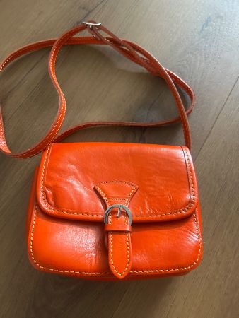 Umhängetasche Leder Orange Made in Italy Wie Neu