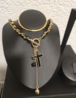 Collier Croix PMMA Noir/Kette Schwarz Gold Kreuzanhänger Neu