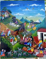 Gemälde Folk Art JUAN LUIS CUYO Lama naive Malerei