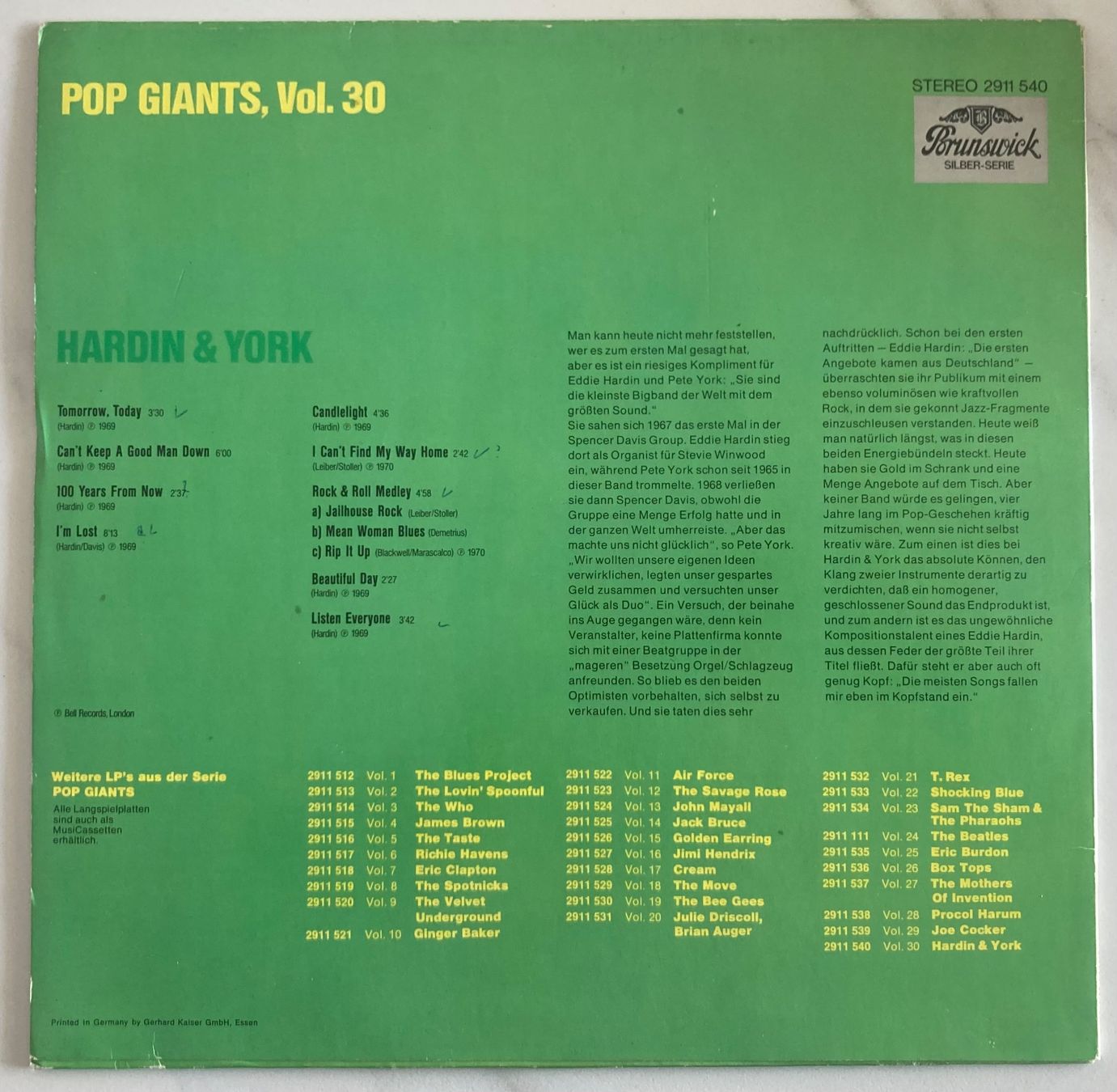 Dischi in vinile: HARDIN & YORK - POP GIANTS, VOL. 30 – Usato da Poliez-Pittet venduto da Newtown-Records 1