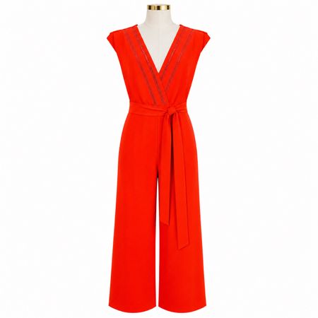 Eleganter Mango Jumpsuit Rot | V-Ausschnitt | Bindegürtel