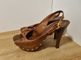Sandalen Clogs mit Plateau, Leder Gr. 39