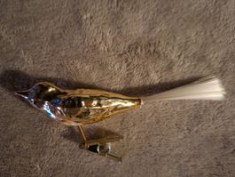 Weihnachtsbaumschmuck Vogel mit Federclip, Glas, Vintage