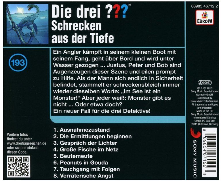 CDs: Die drei ???  193/Schrecken aus der Tiefe CD – Neu und originalverpackt aus Männedorf von Molum 1