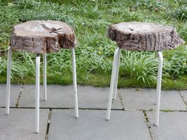 2x originelle Taburettli Hocker Holz Unikat Gartenstuhl