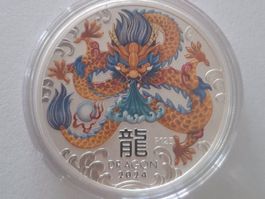 1 OZ LUNAR 3 III YEAR OF THE DRAGON 2024 SILBER UNZE COLORED