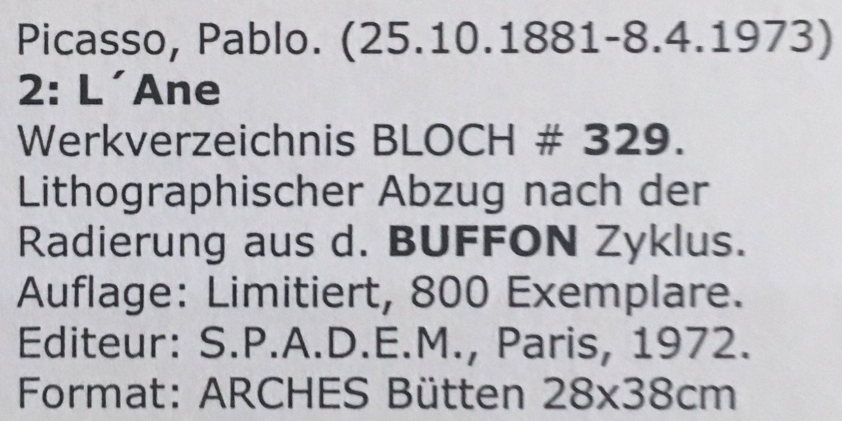 Grafica & Litografie: Pablo Picasso   Buffon Zyklus    "L' Ane"   Lithographie – Usato da Nennigkofen venduto da Sommersonnen 8