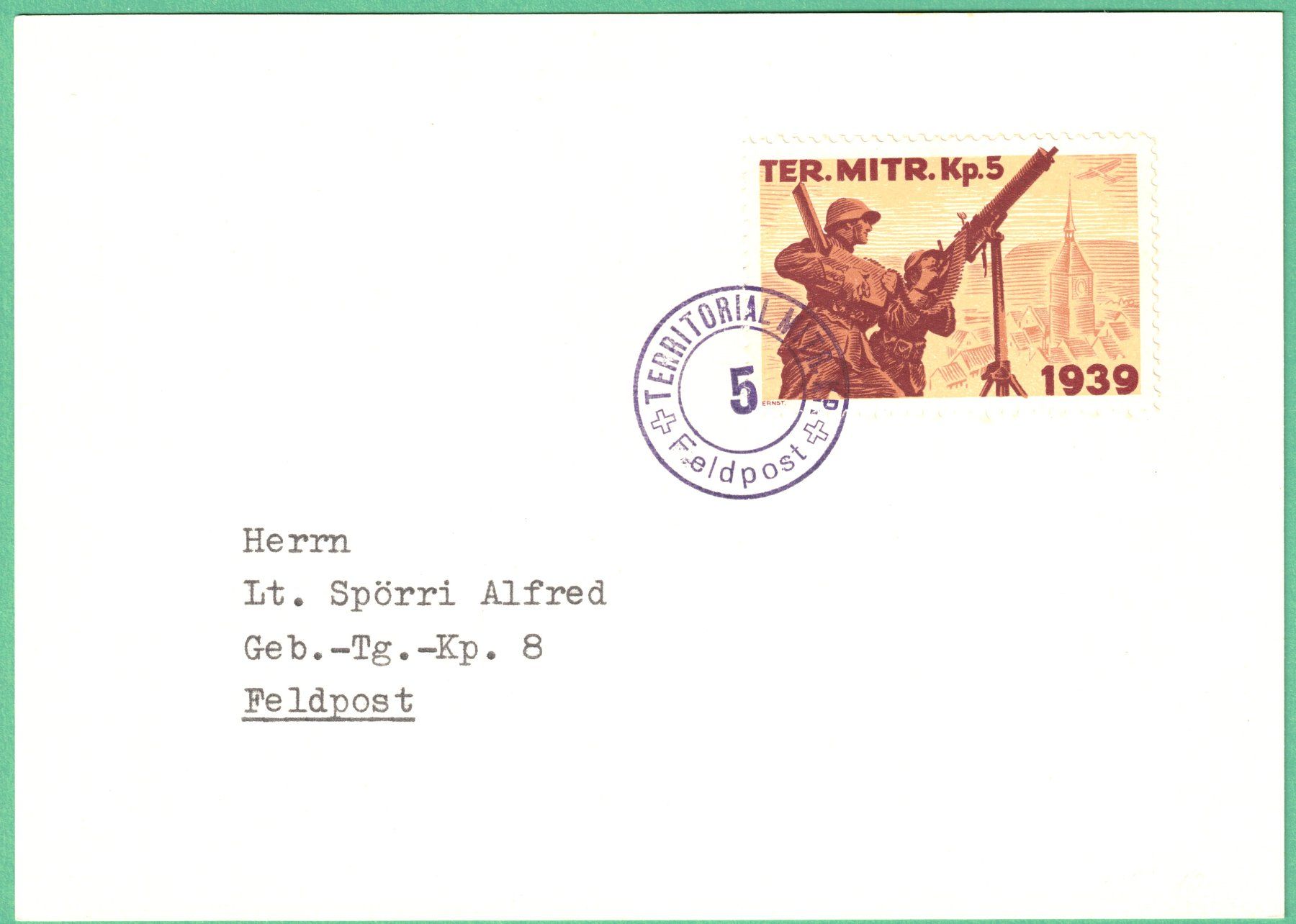 Tutti i francobolli: TER. MITR. Kp5    Feldpost 1939     gelblich – Usato da Mellingen venduto da Ginger