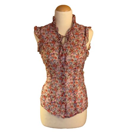 Rosa Bluse aus 100 % Baumwolle mit Blumenmuster und Rüschen