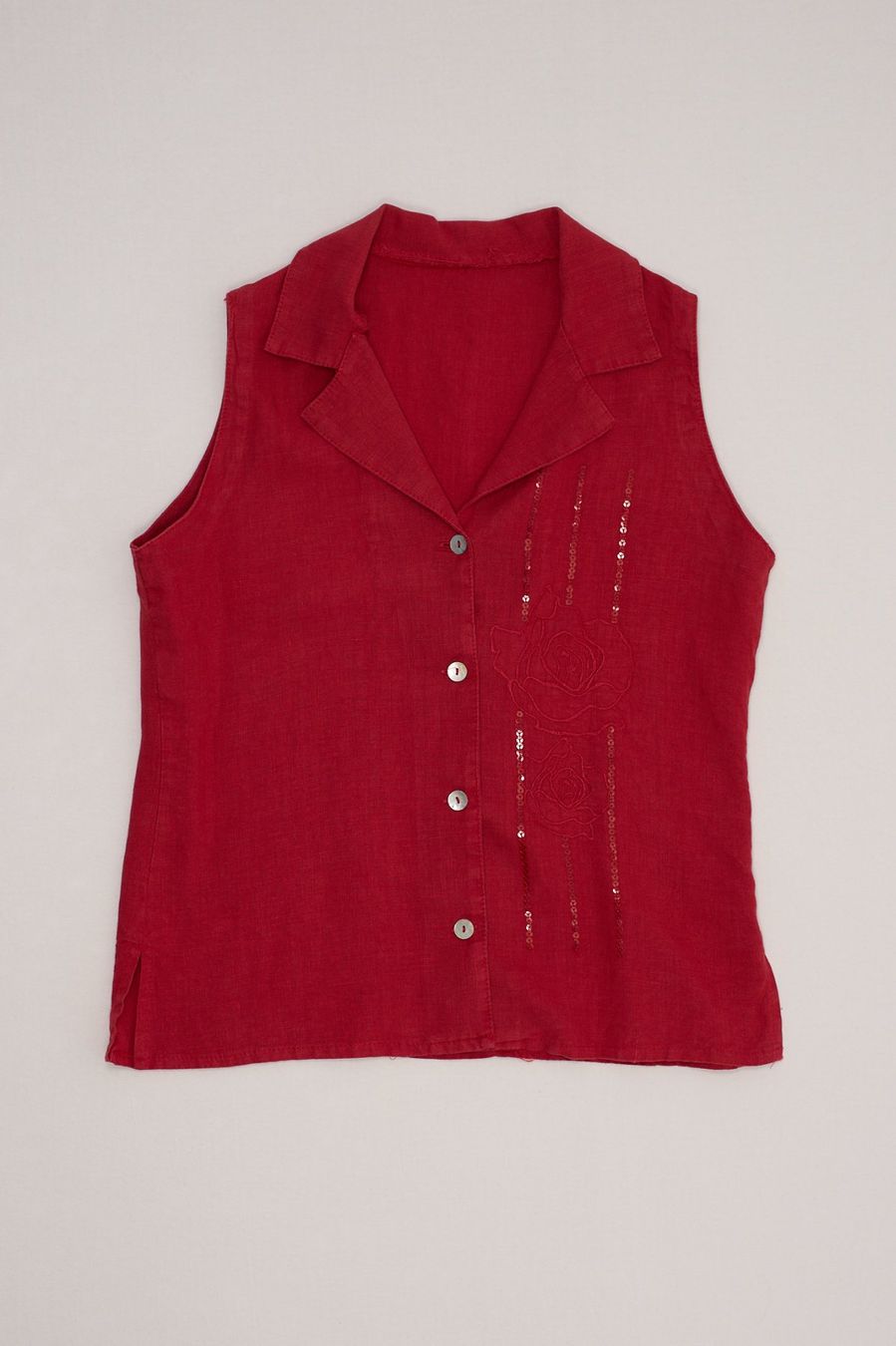 Camicette: Chemisier 100% Lin Rouge Brodé Sequins T. L – Usato da Fribourg venduto da re-fine 1