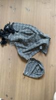 Schal und Mütze Set, Schwarz Weiss Muster, Winter Accessoire