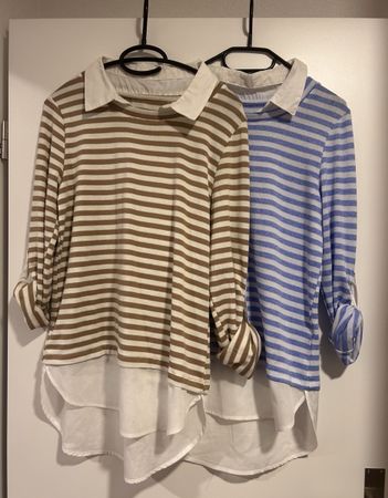 2 Damen Blusen gestreift mit Kragen
