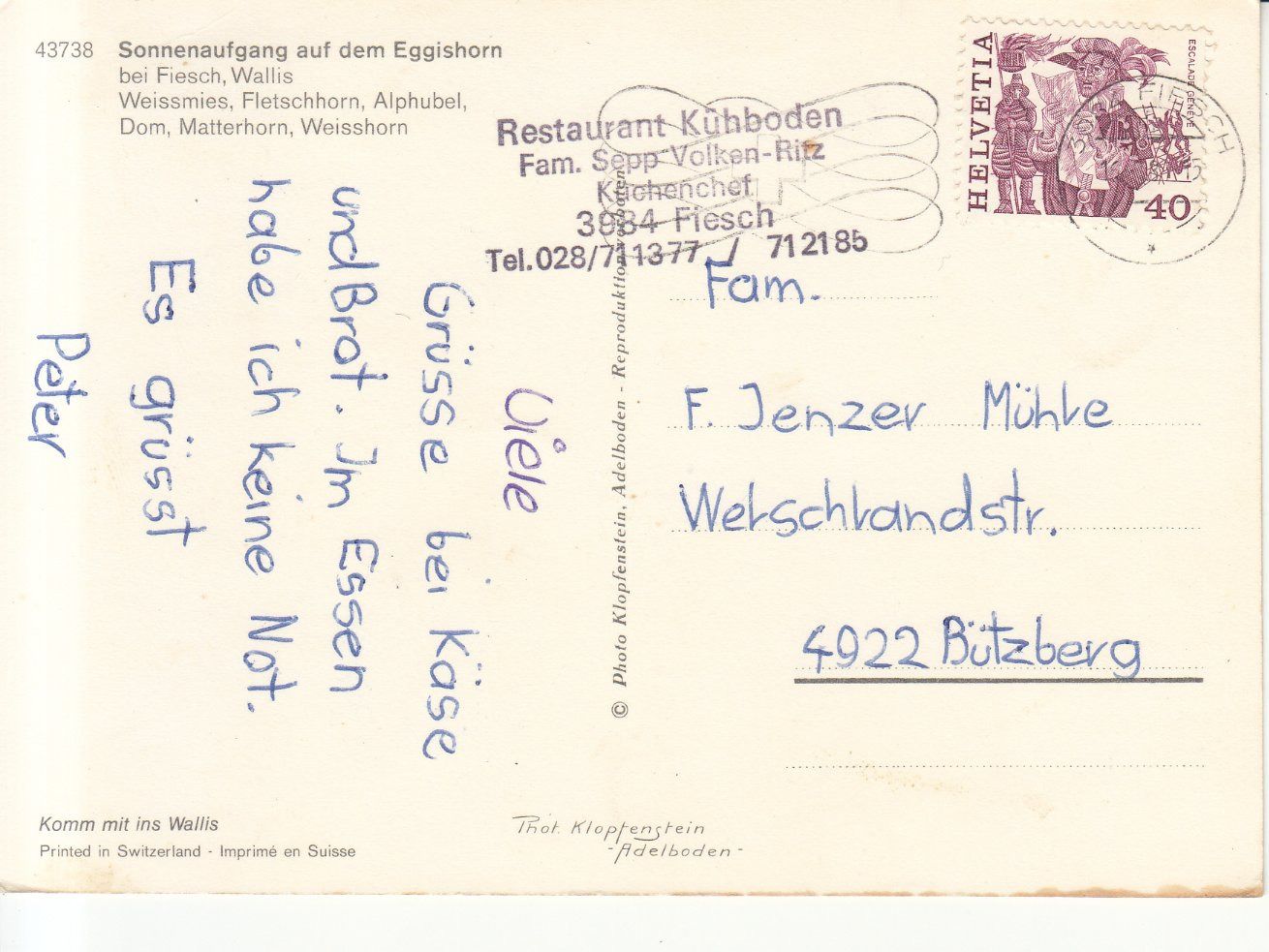 Cartoline postali: Eggishorn 1981 – Usato da Bürglen TG venduto da StampGraf 1