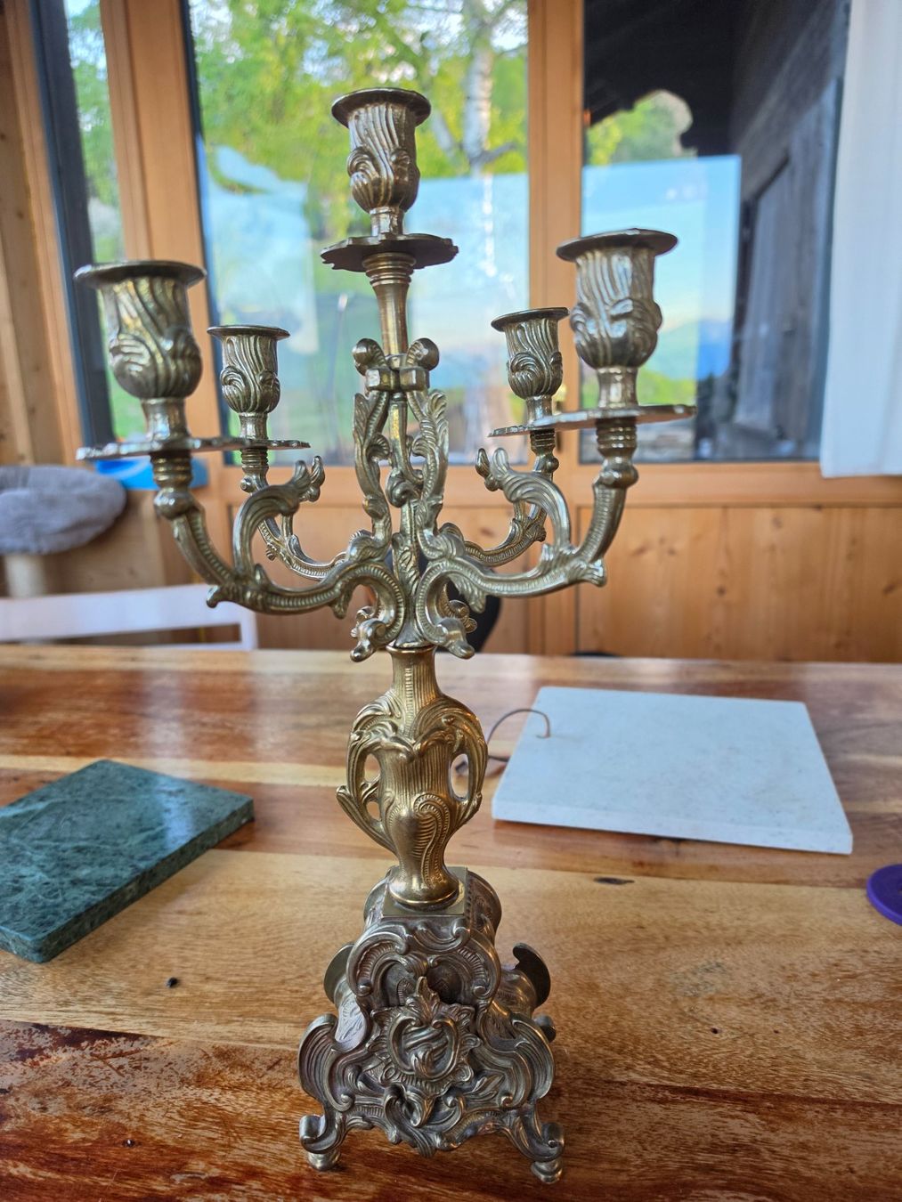 Portacandele: Candelabre vintage en bronze doré - 5 branches – Usato da Haute-Nendaz venduto da Bart84