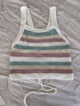 Crochet Tank Top striped lace-up back - New