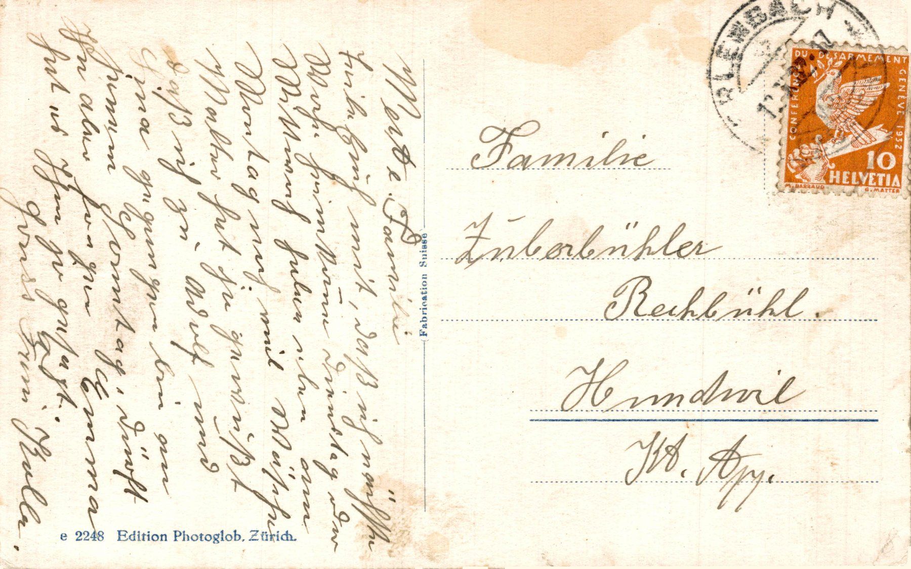 Cartoline postali: Horgen – Usato da Bronschhofen venduto da Astore 1