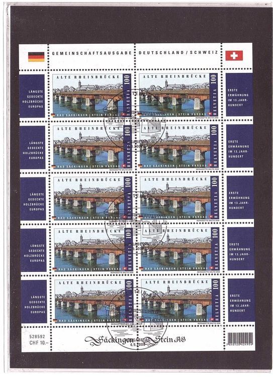 Tutti i francobolli: 2007 Kleinbogen  Deutschland-Schweiz aus ABO** – Usato da Rheinau venduto da loxis