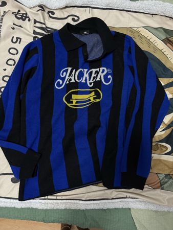Jacker Polo Shirt Blue Black Stripes Size M
