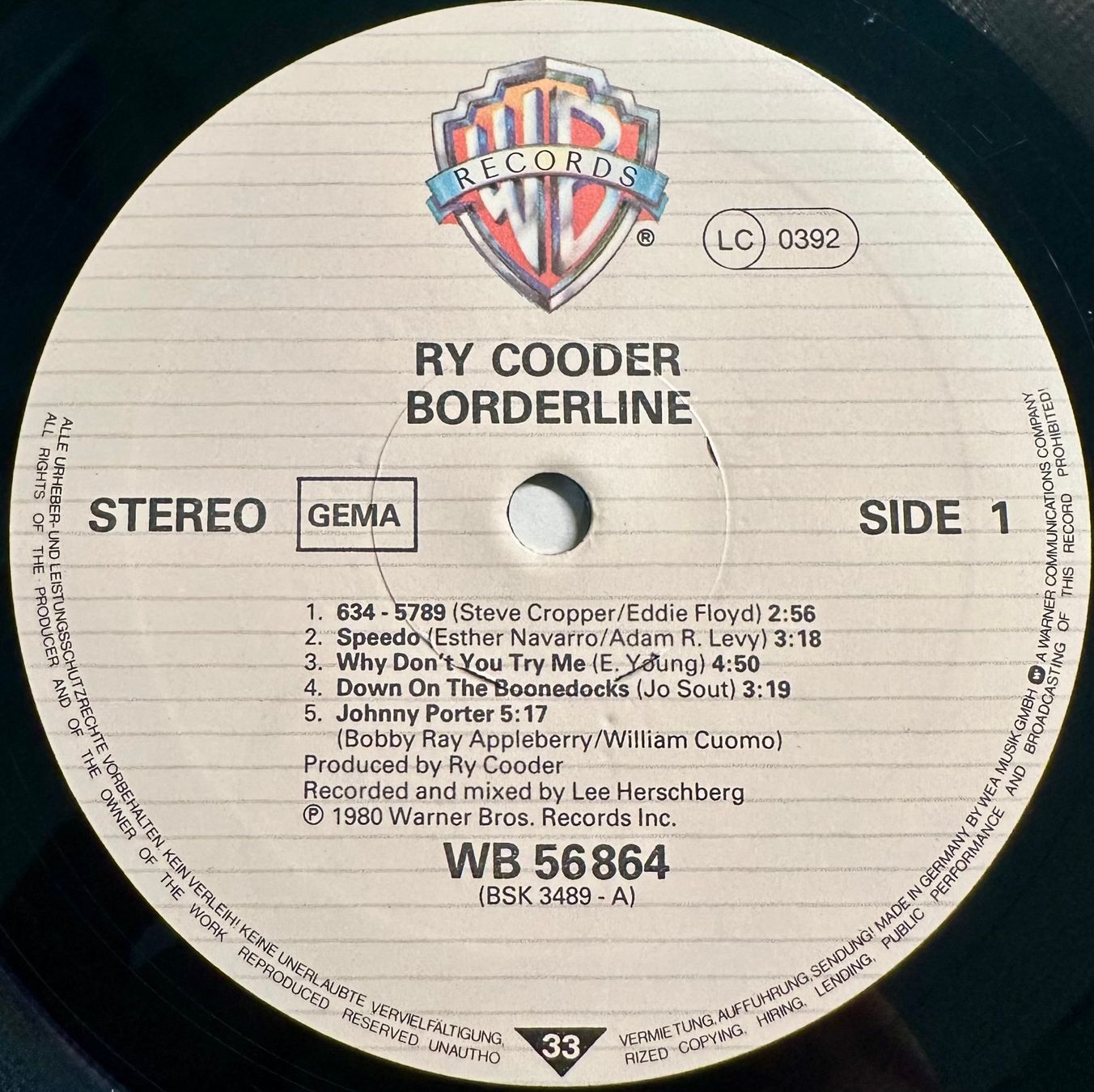 Dischi in vinile: Ry Cooder - Borderline // LP: VG+; Sleeve: VG+ – Usato da Zürich venduto da saltbee 2