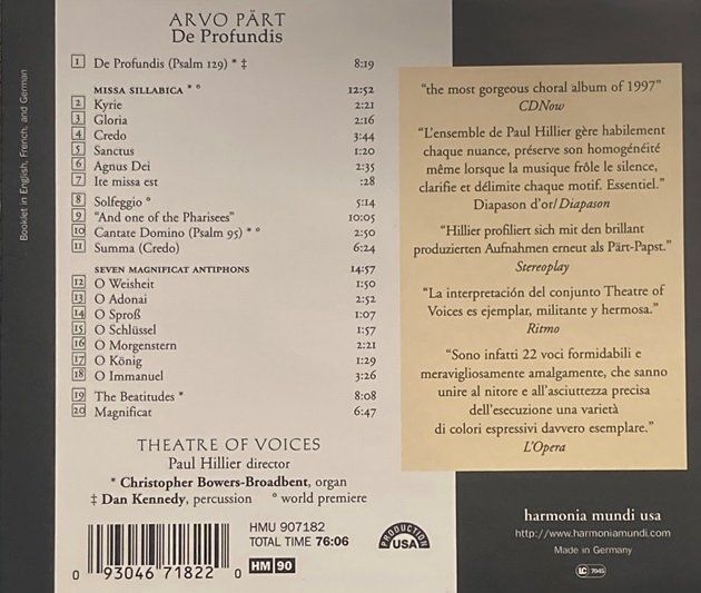 CDs: Arvo Pärt - De Profundis – Gebraucht aus Grüningen von azulamarillo 1
