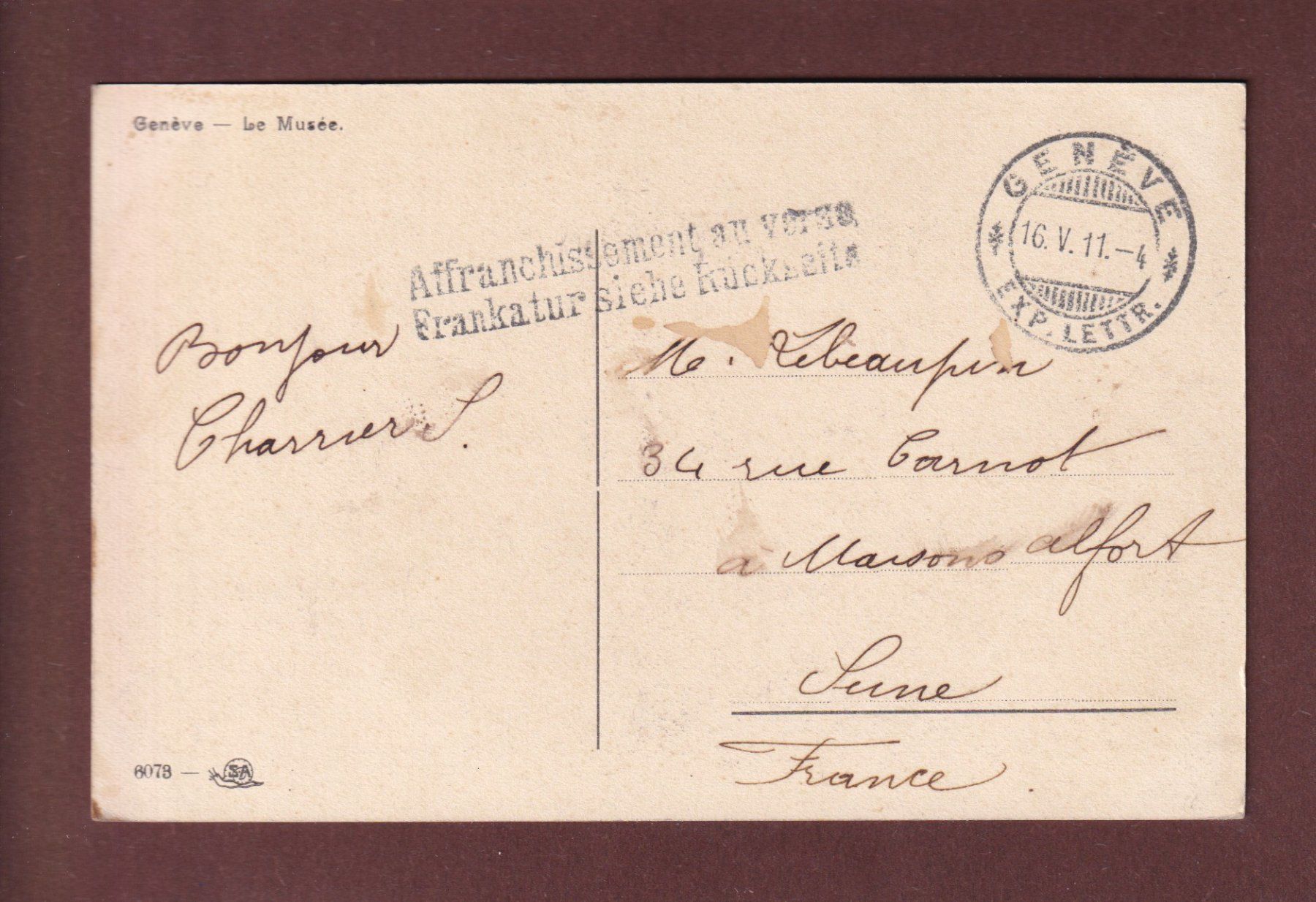 Ansichtskarten: GENEVE - Le Musée - 1911 – Gebraucht aus Pully von nicecards-shop 1