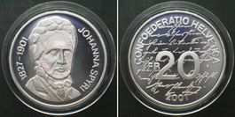 Schweiz 20 Franken 2001 JOHANNA SPYRI Silber Polierte Platte
