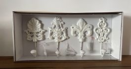 Deko Wandhaken Set 4 Stück Weiss Shabby Chic Landhaus Neu