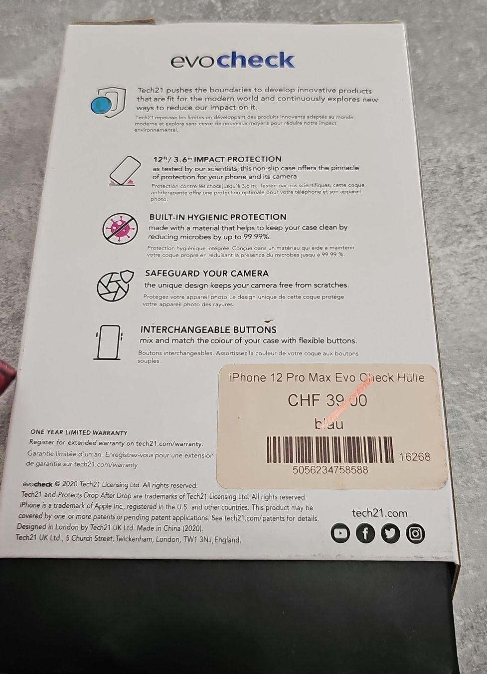 Apple Cover & Protezioni schermo: iPhone 12 Pro Max Evo Check Hülle - Blauer Schutz – Nuovo e nell'imballaggio originale da Herzogenbuchsee venduto da tgi_rln7