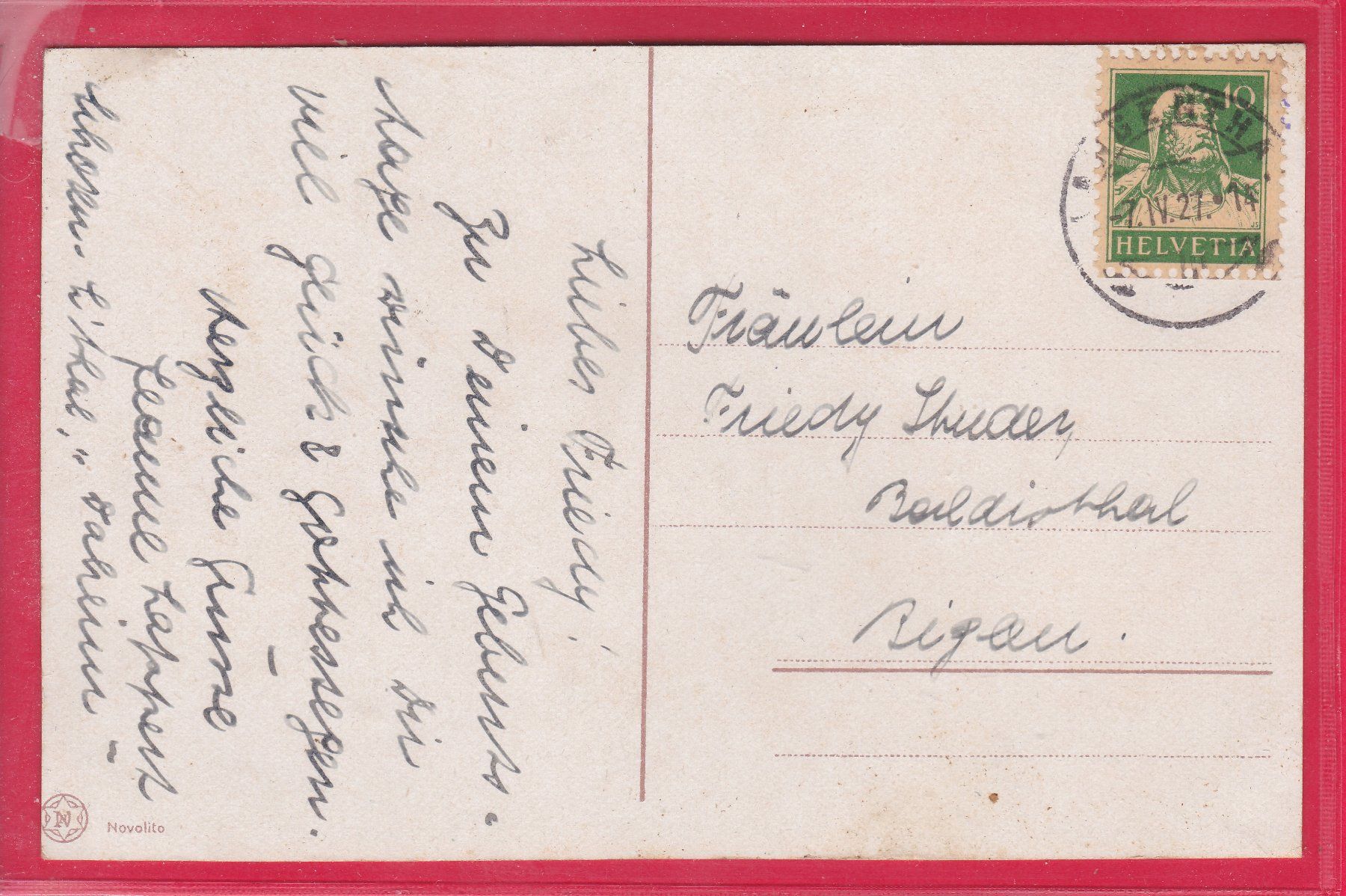 Ansichtskarten: SCHWEIZER MÄDCHEN, 7.4.1927 – Gebraucht aus Oberrieden von Gebirgsstelze 1