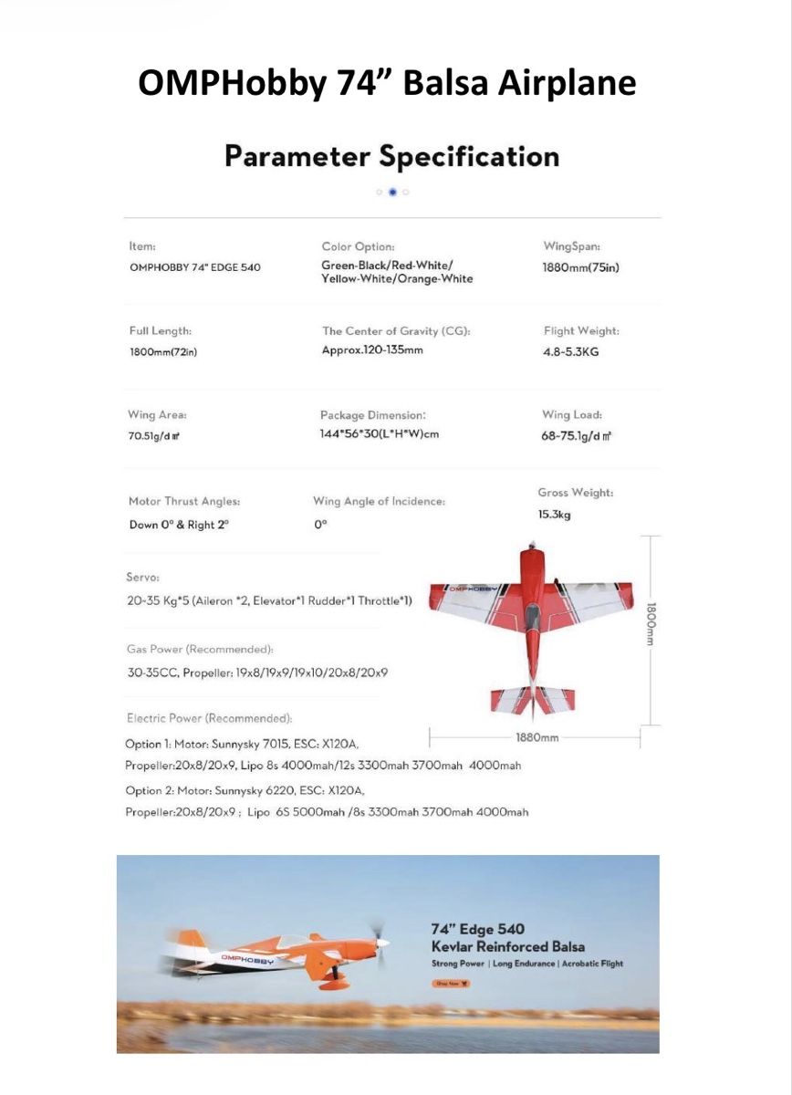 Omphobby RC Modellbau: OMP Hobby Edge 540 74“neuwertig RTF!!! – Gebraucht aus Wimmis von QC80 8