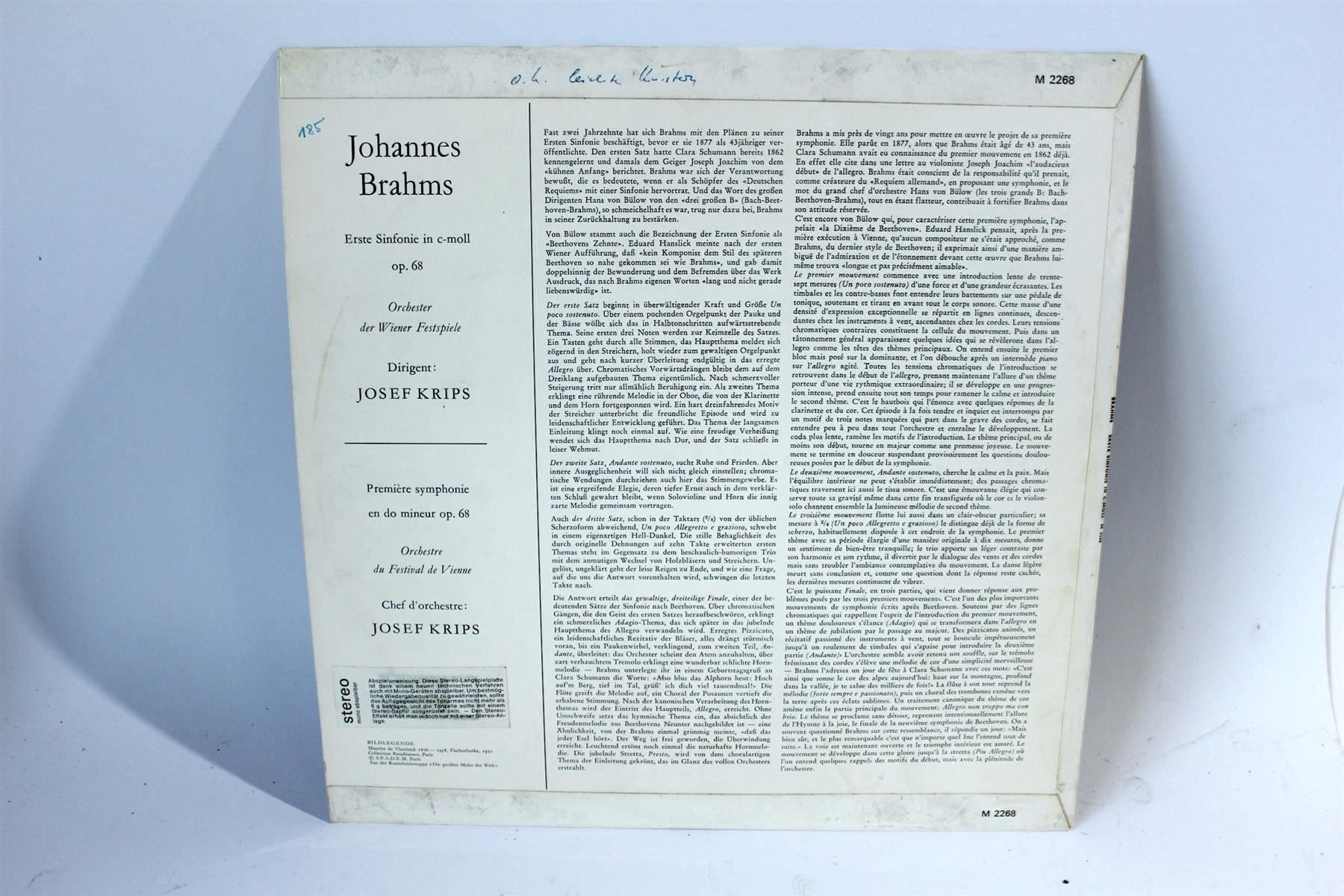 Schallplatten: JOSEF KRIPS/BRAHMS: Symphonie Nr 1 – Gebraucht aus Bern von kultiges 6