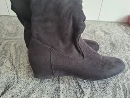 Stiefel Schwarz Kunst-Wildleder Keilabsatz Grösse 39